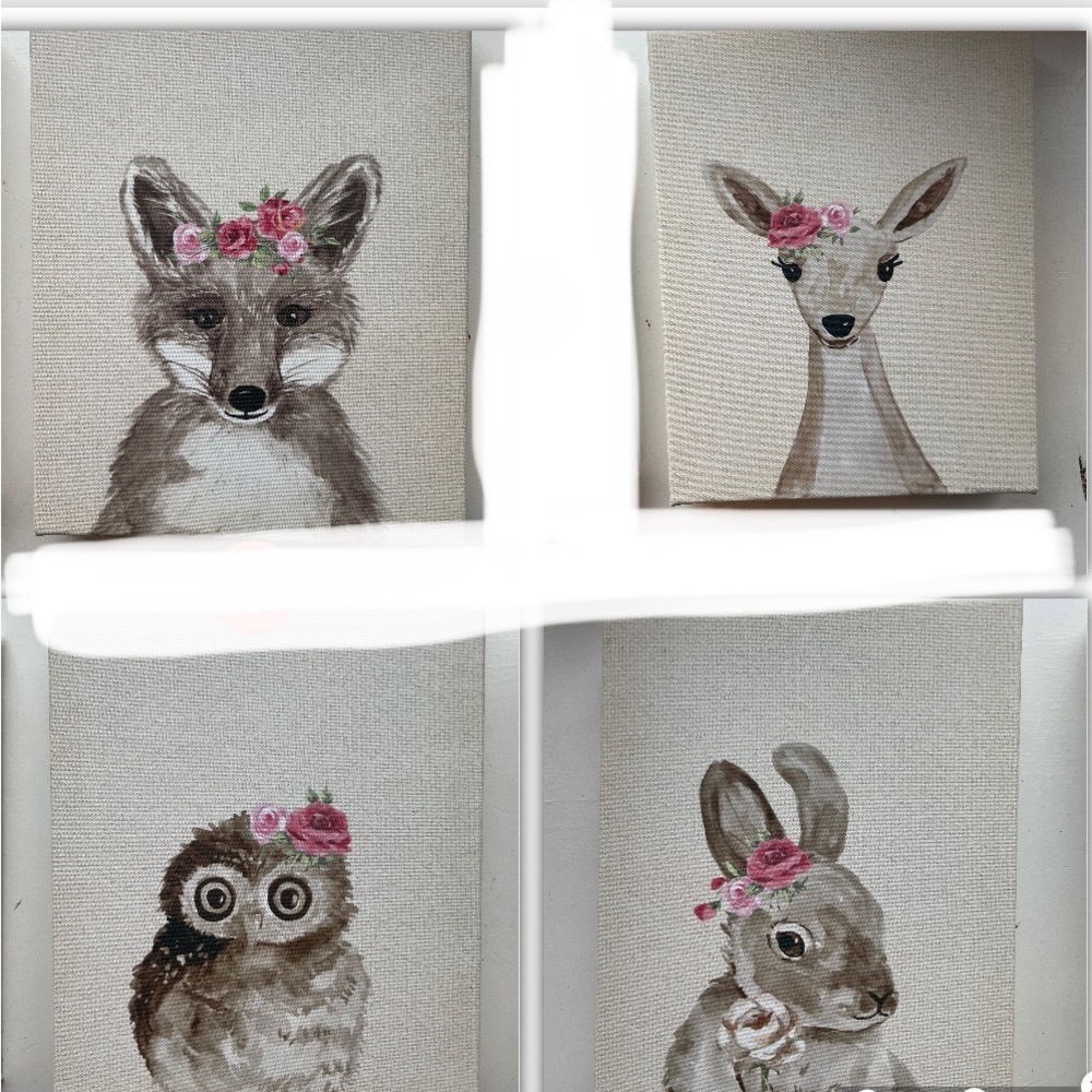 Nursery Pictures Deer Bunny Owl Fox woodland Pictures Set of 4